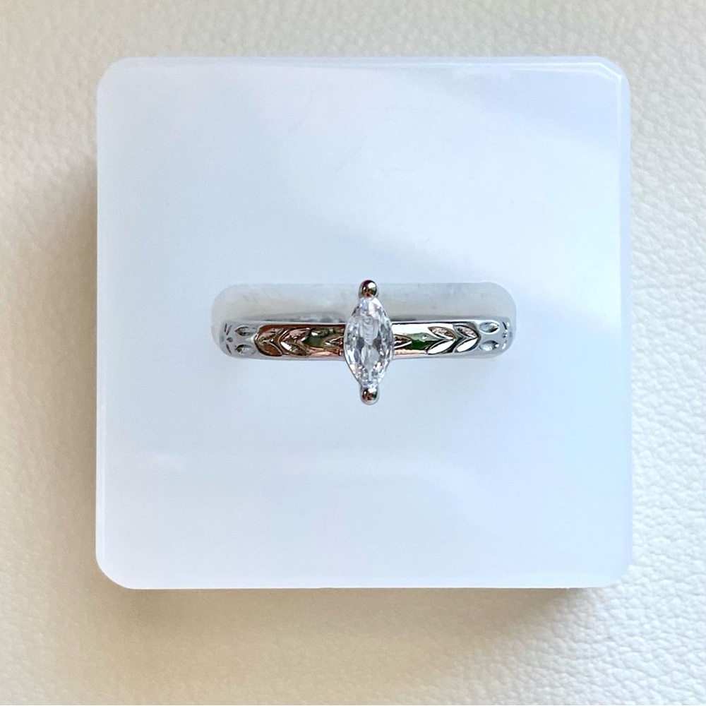 Sterling Silver Marquise Cubic Zirconia Open Band Ring - Picture 2 of 3